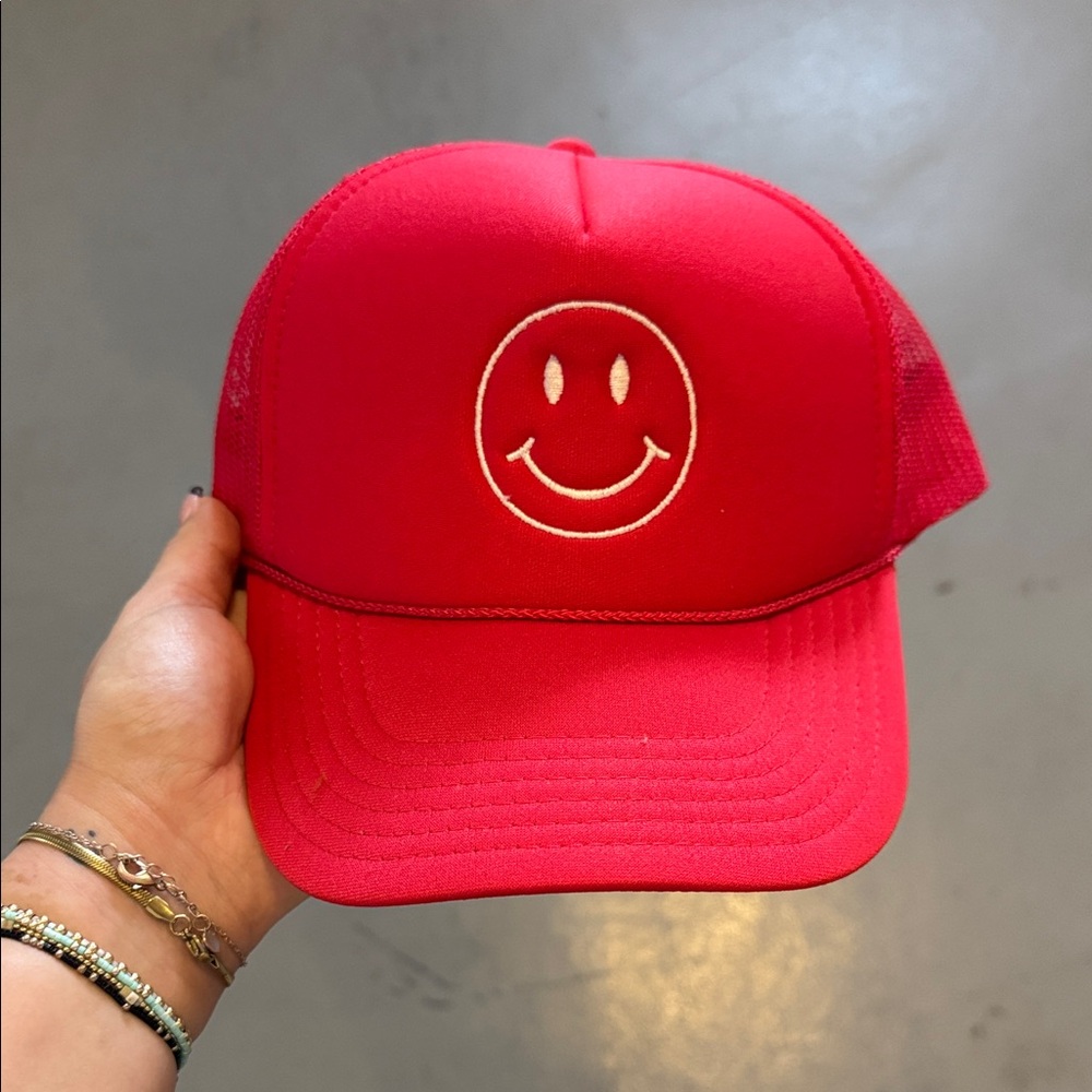 Red Smiley Face Charlie Southern Trucker Hat